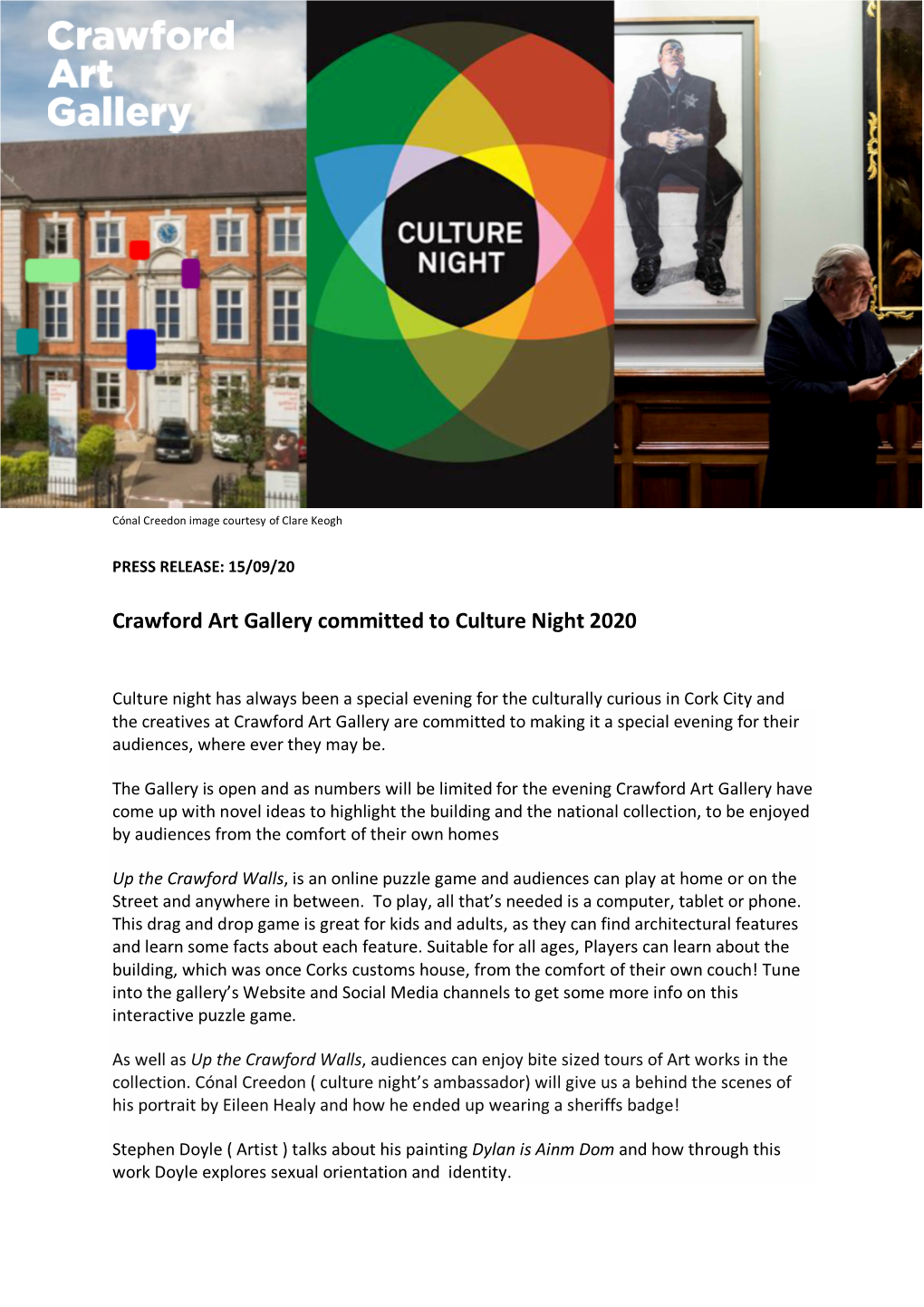 Crawford Art Gallery Committed to Culture Night 2020