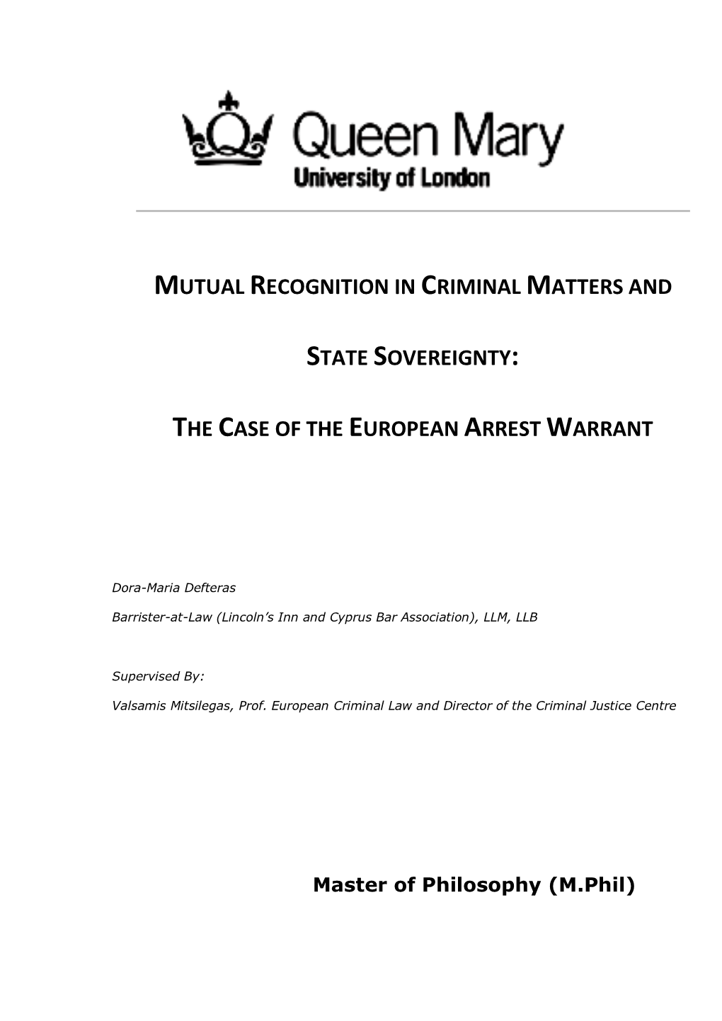 Mutual Recognition in Criminal Matters and State