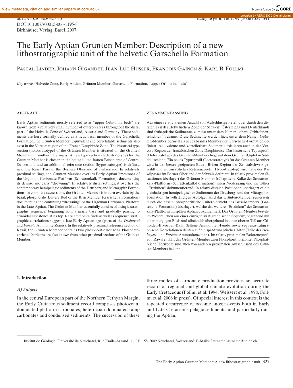 Description of a New Lithostratigraphic Unit of the Helvetic Garschella Formation
