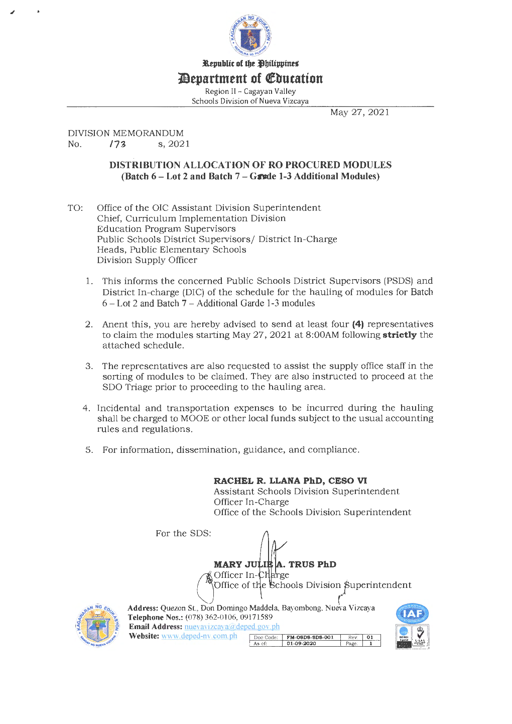 Jlepartment of Qebutation Region II- Cagayan Valley Schools Division of Nueva Vizcaya May 27,2021