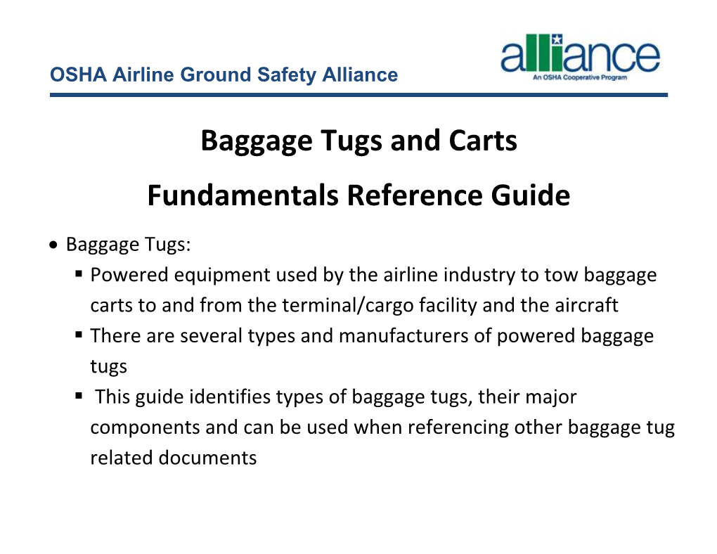 Baggage Tugs and Carts Fundamentals Reference Guide  Baggage Tugs