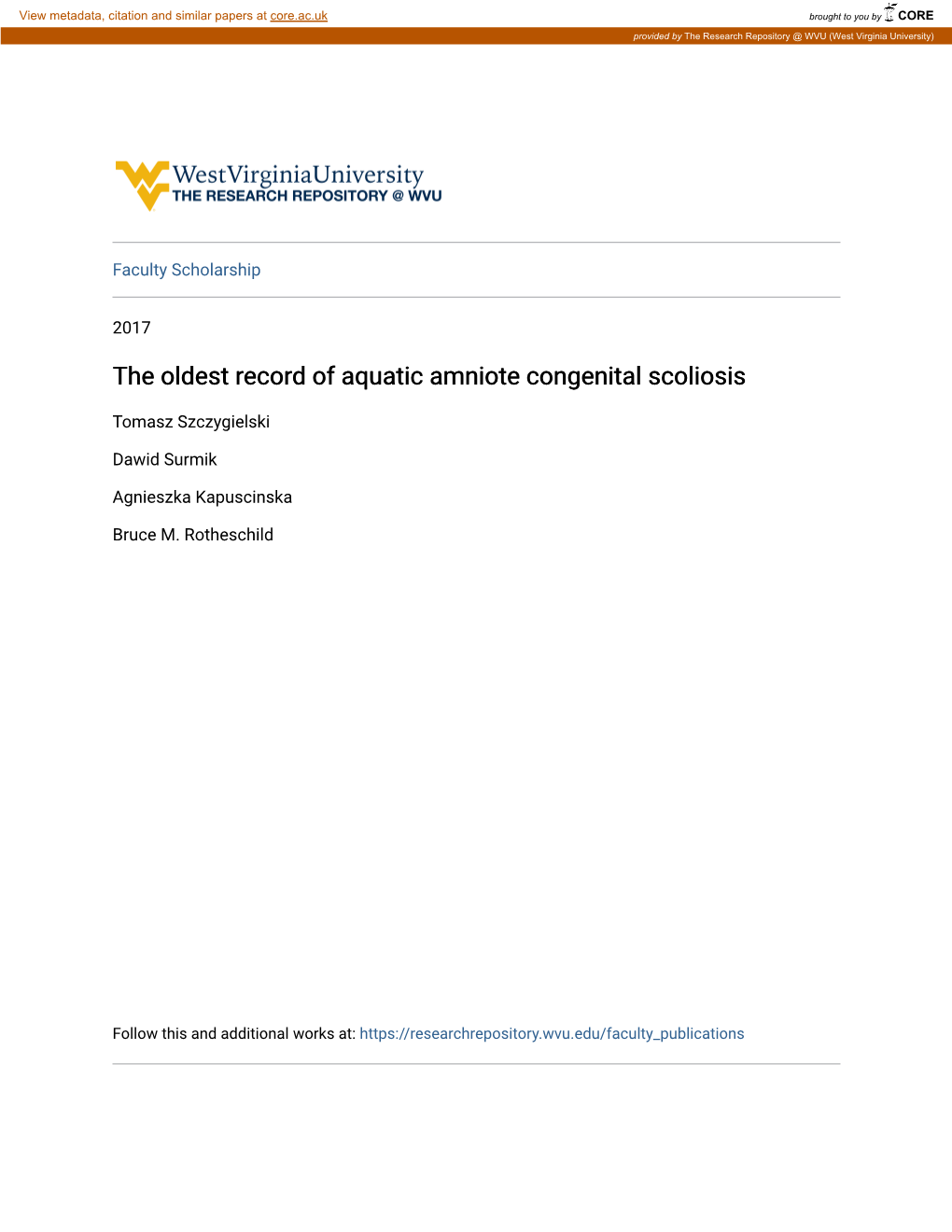 The Oldest Record of Aquatic Amniote Congenital Scoliosis