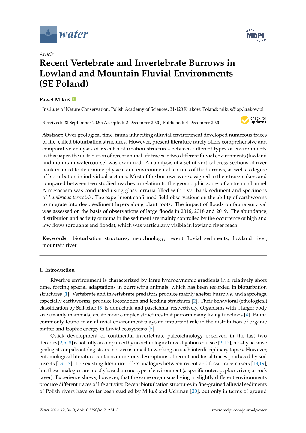 Recent Vertebrate and Invertebrate Burrows in Lowland and Mountain Fluvial Environments (SE Poland)