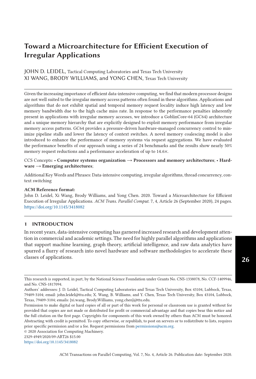 26 Toward a Microarchitecture for Efficient Execution of Irregular