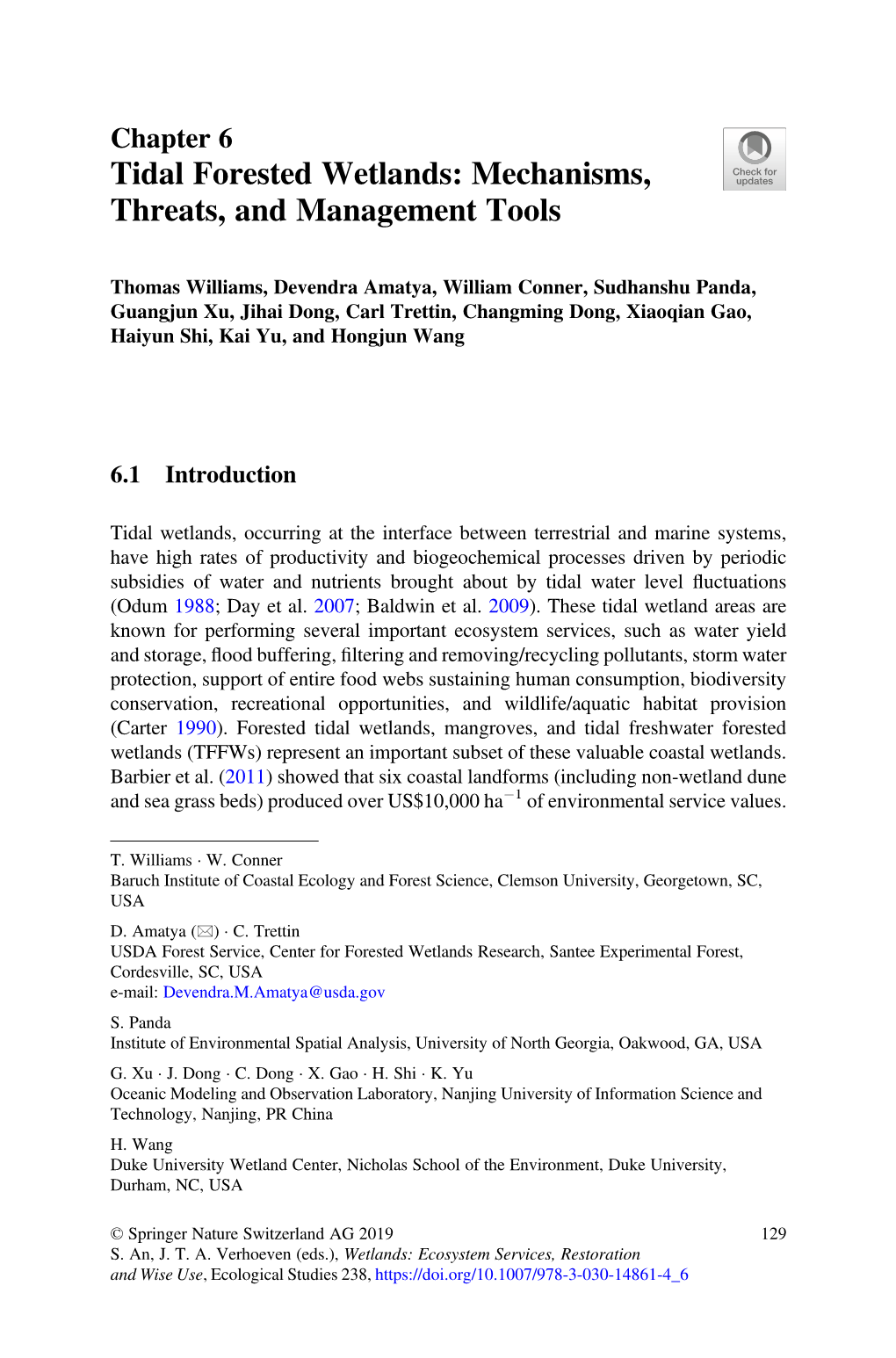 Tidal Forested Wetlands: Mechanisms, Threats, and Management Tools