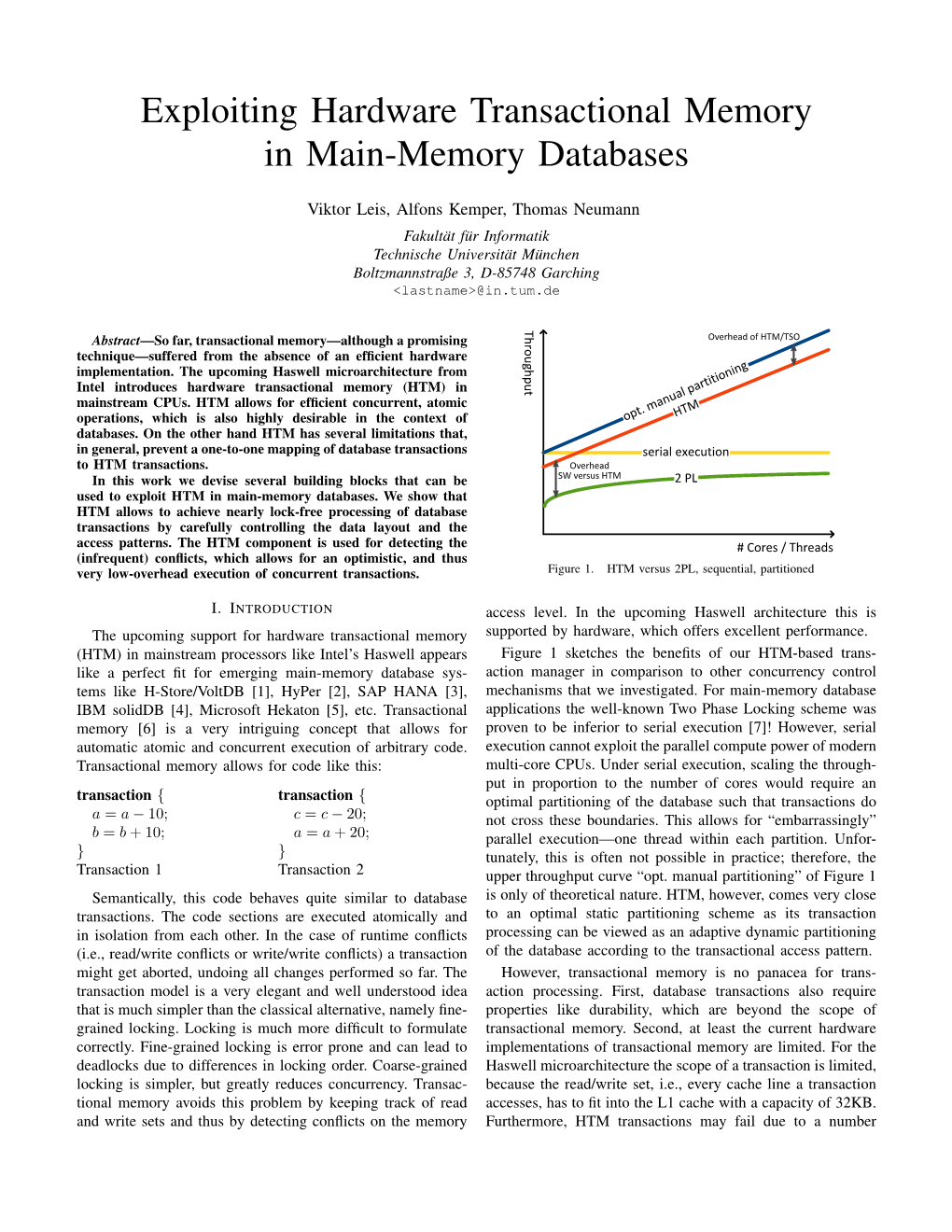 Exploiting Hardware Transactional Memory in Main-Memory Databases