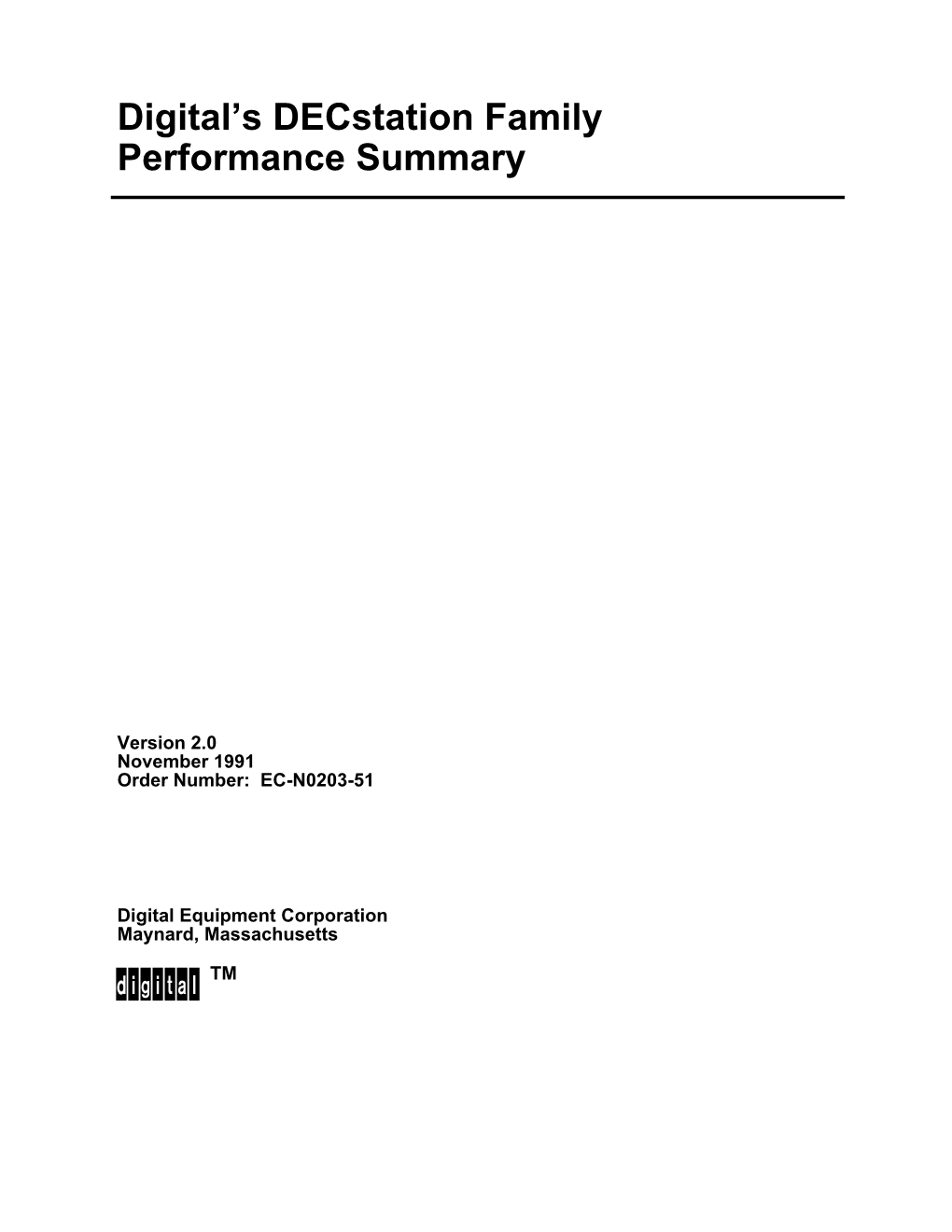 Digital's Decstation Family Performance Summary