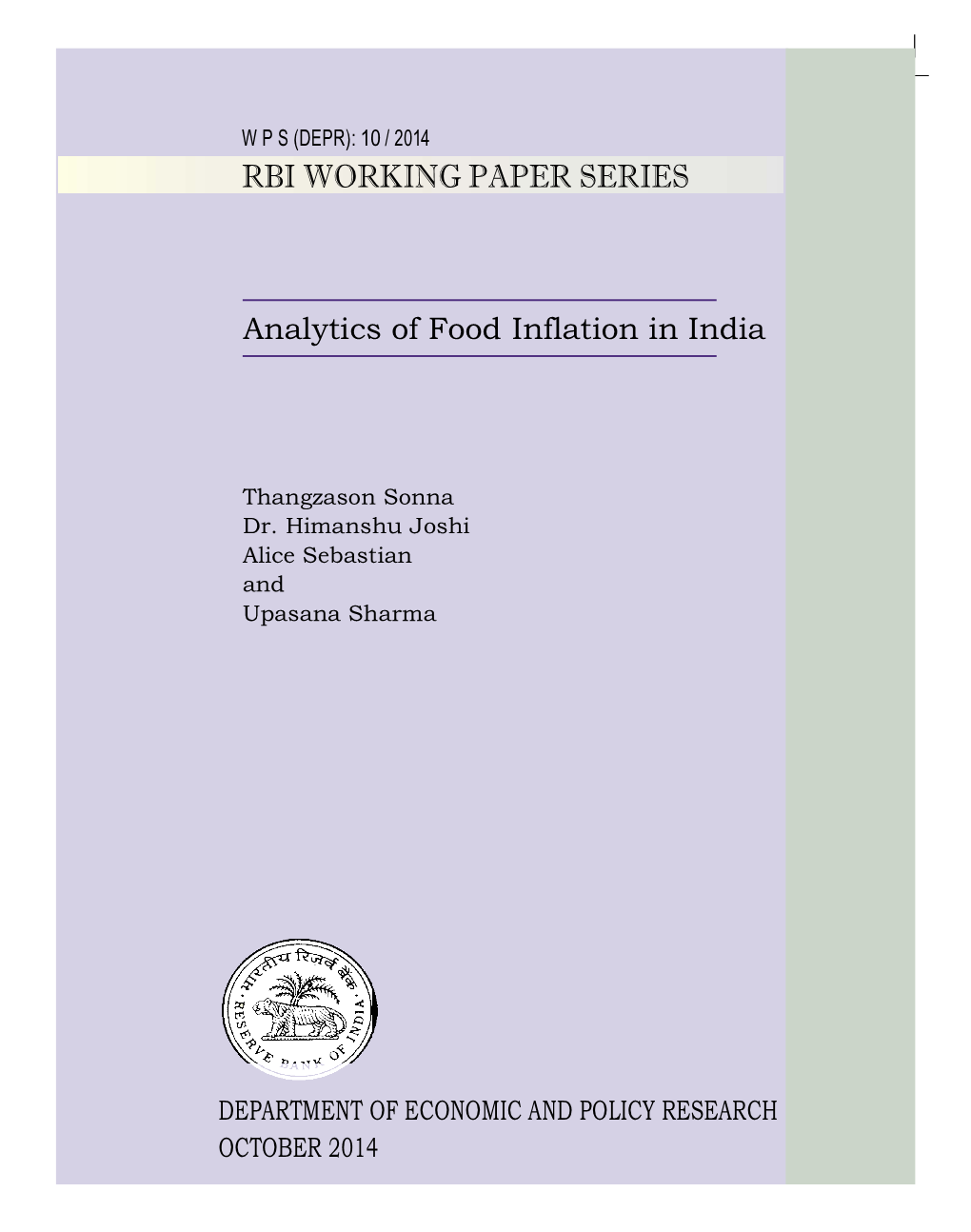 Analytics of Food Inflation in India*1