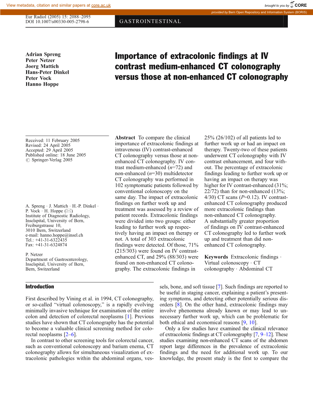 Importance of Extracolonic Findings at IV Contrast Medium-Enhanced CT