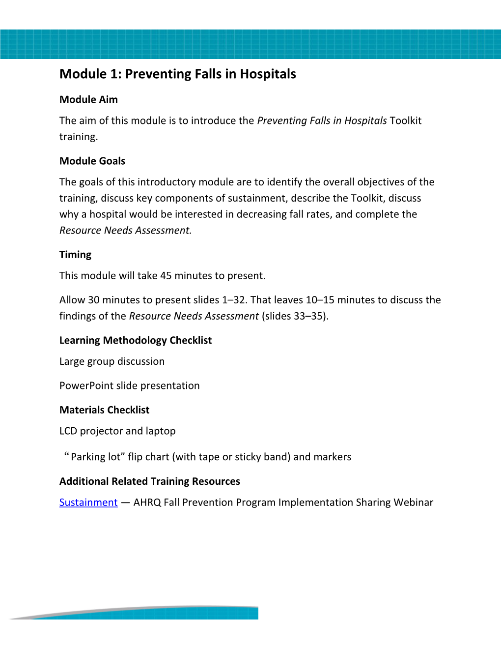 Module 1: Preventing Falls in Hospitals