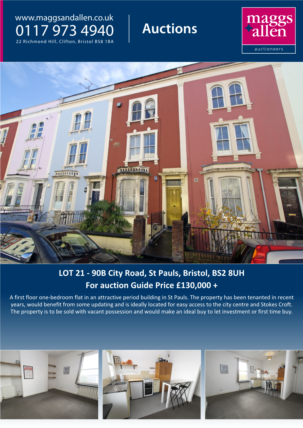 90B City Road, St Pauls, Bristol, BS2 8UH for Auction Guide Price £130,000 + a First Floor One-Bedroom Flat in an Attractive Period Building in St Pauls