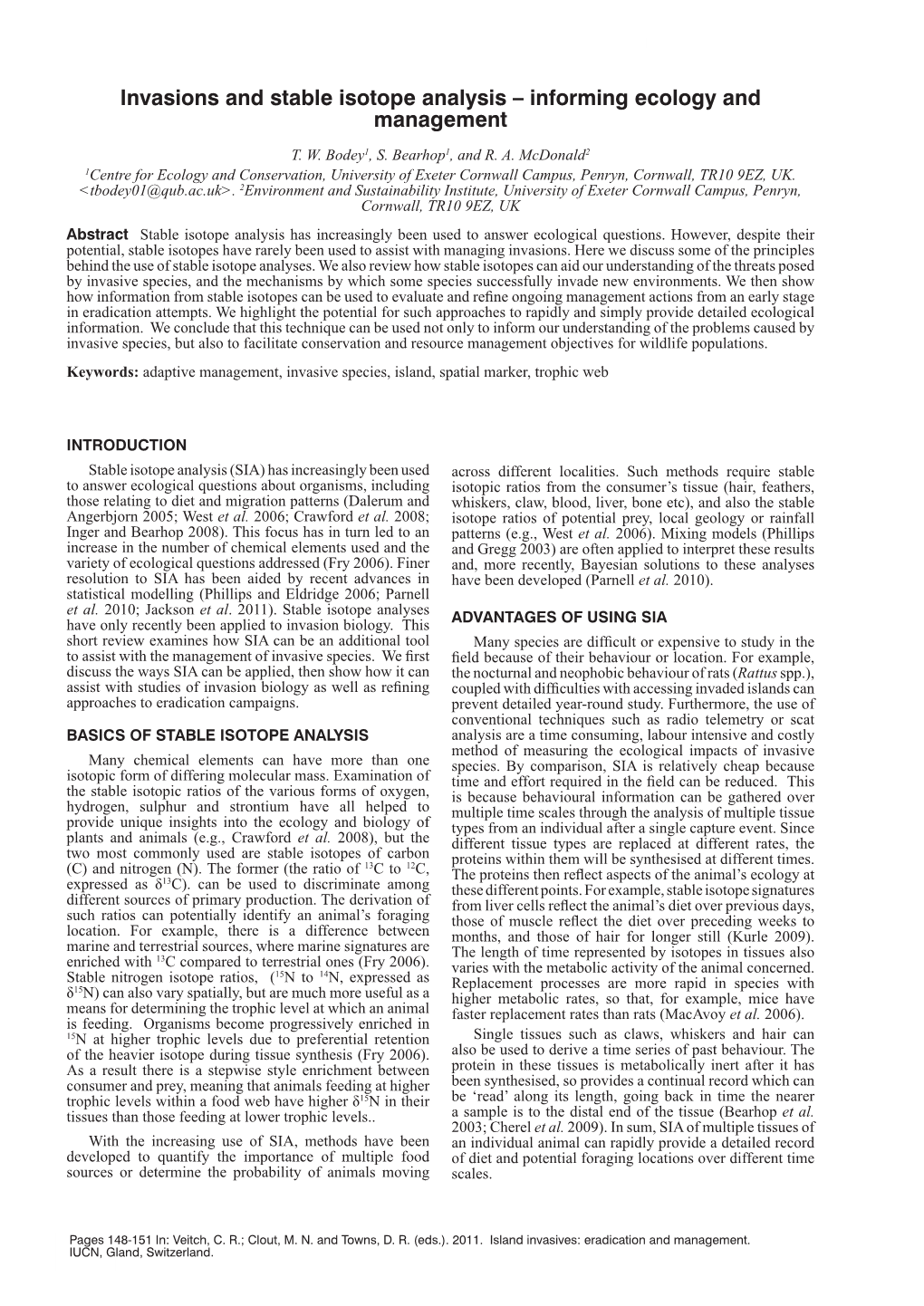 Invasions and Stable Isotope Analysis – Informing Ecology and Management