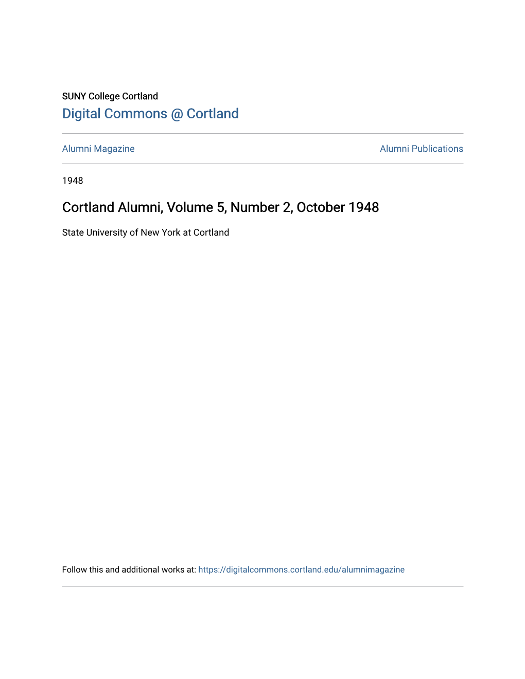 Cortland Alumni, Volume 5, Number 2, October 1948