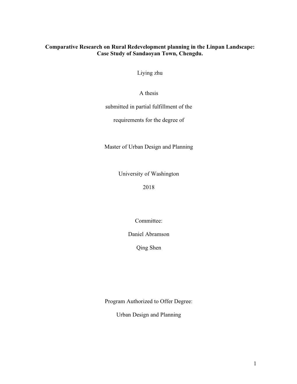 1 Comparative Research on Rural Redevelopment Planning in The