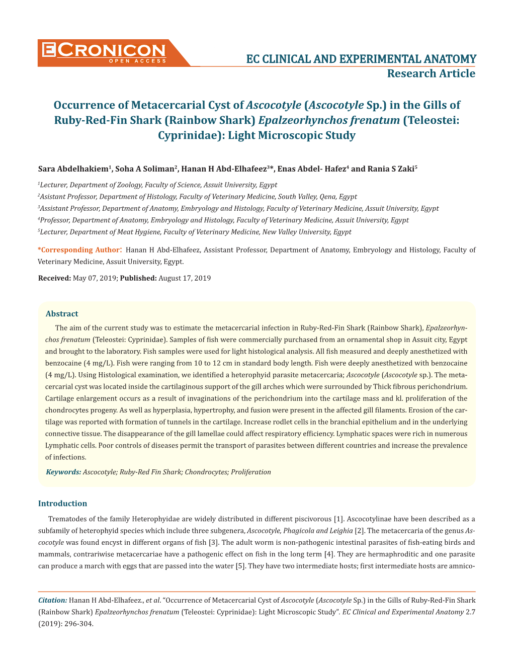 Cronicon OPEN ACCESS EC CLINICAL and EXPERIMENTAL ANATOMY Research Article