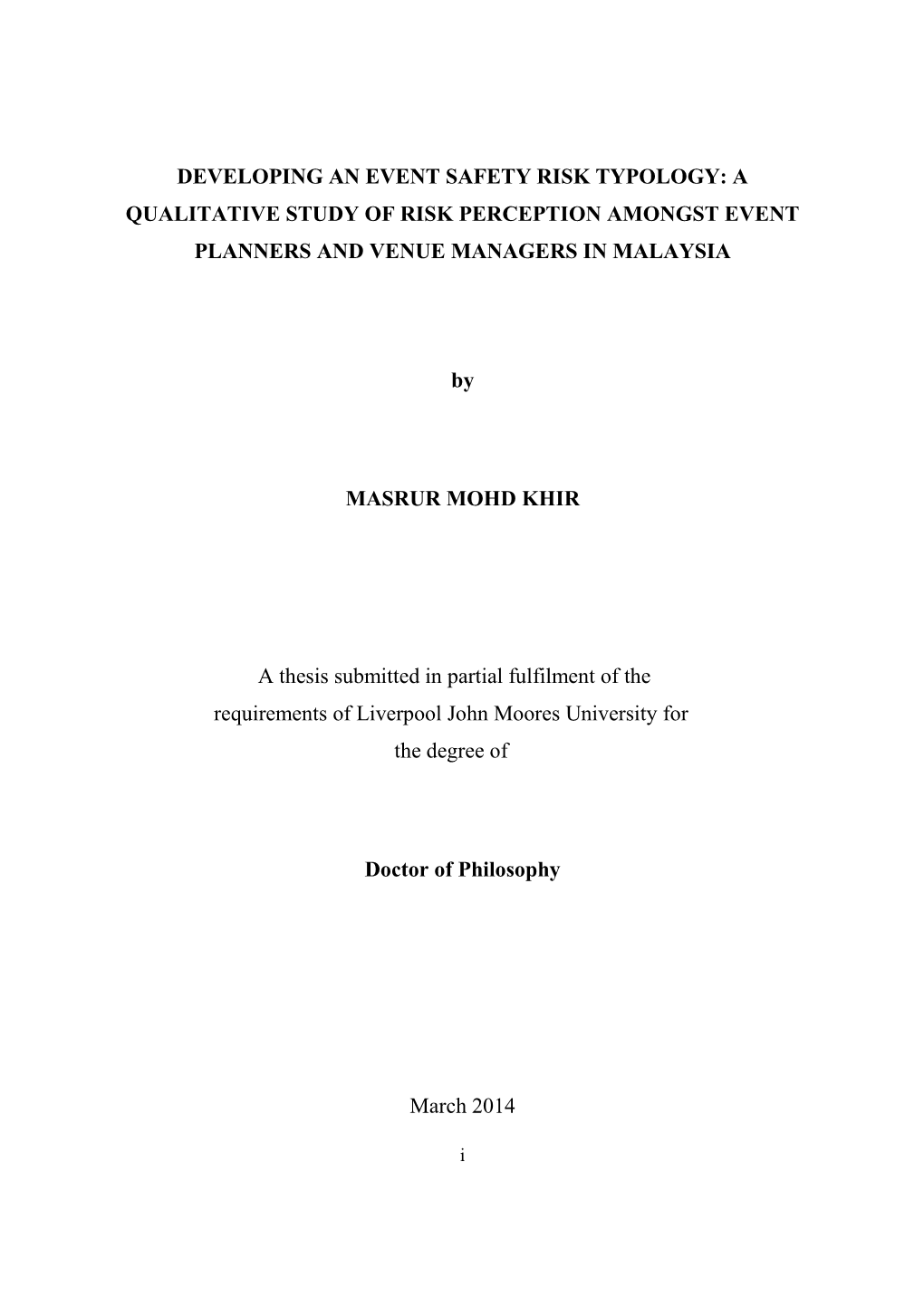 Developing an Event Safety Risk Typology: a Qualitative Study of Risk Perception Amongst Event Planners and Venue Managers in Malaysia