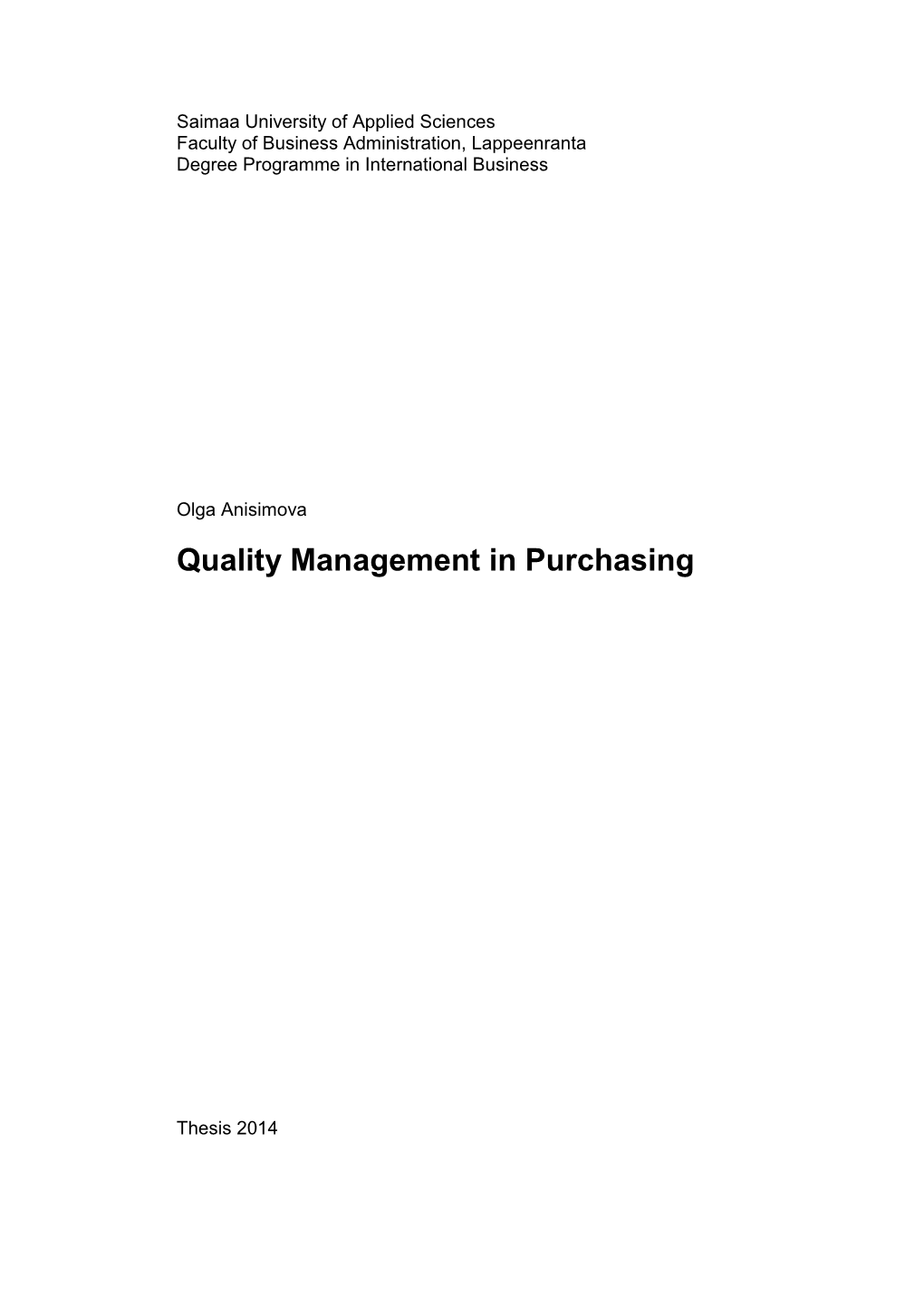 Quality Management in Purchasing