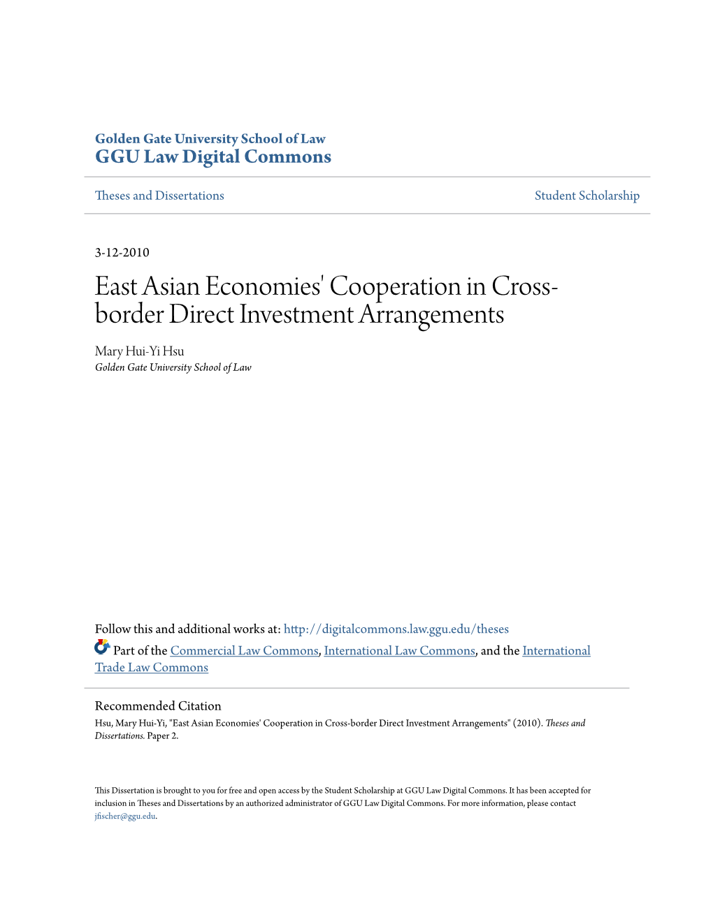 East Asian Economies' Cooperation in Cross-Border Direct Investment Arrangements