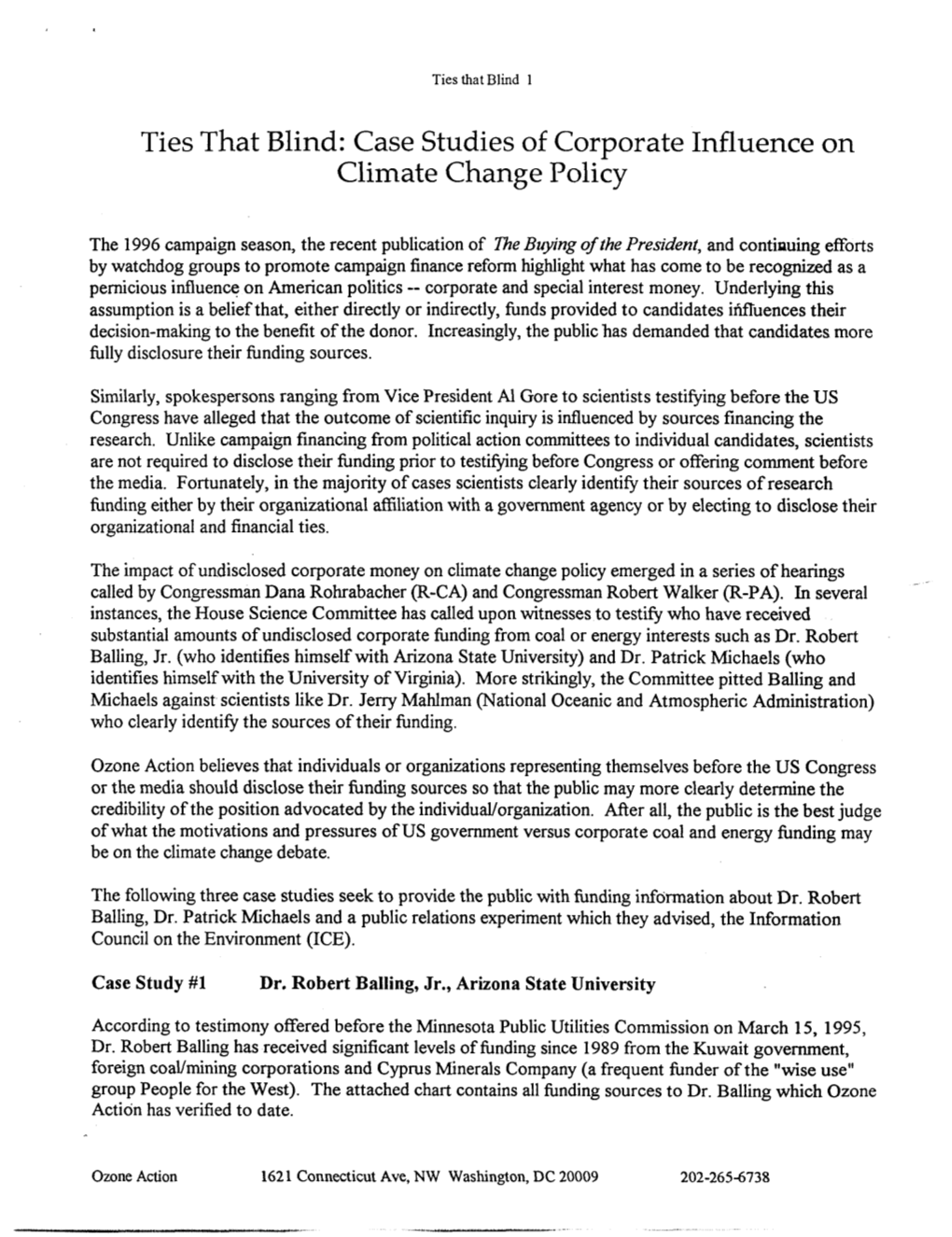 Ties That Blind: Case Studies of Corporate Influence on Climate Change Policy