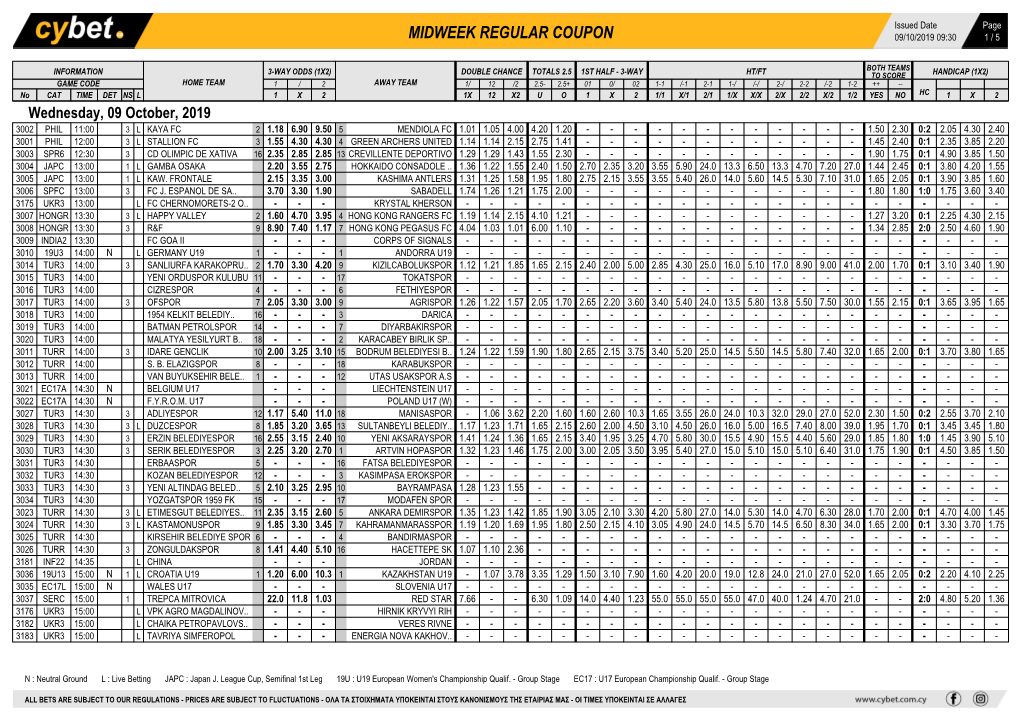 Midweek Regular Coupon 09/10/2019 09:30 1 / 5