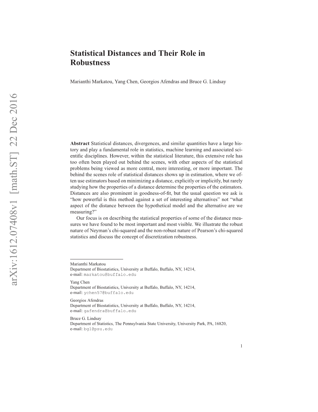 Statistical Distances and Their Role in Robustness 3
