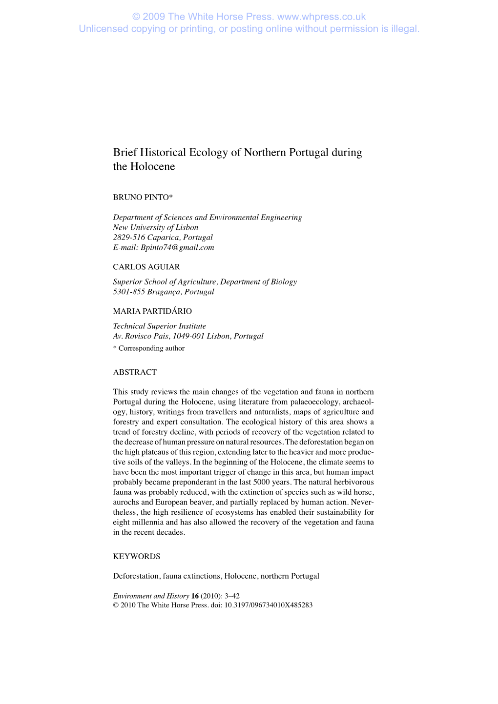 Brief Historical Ecology of Northern Portugal During the Holocene