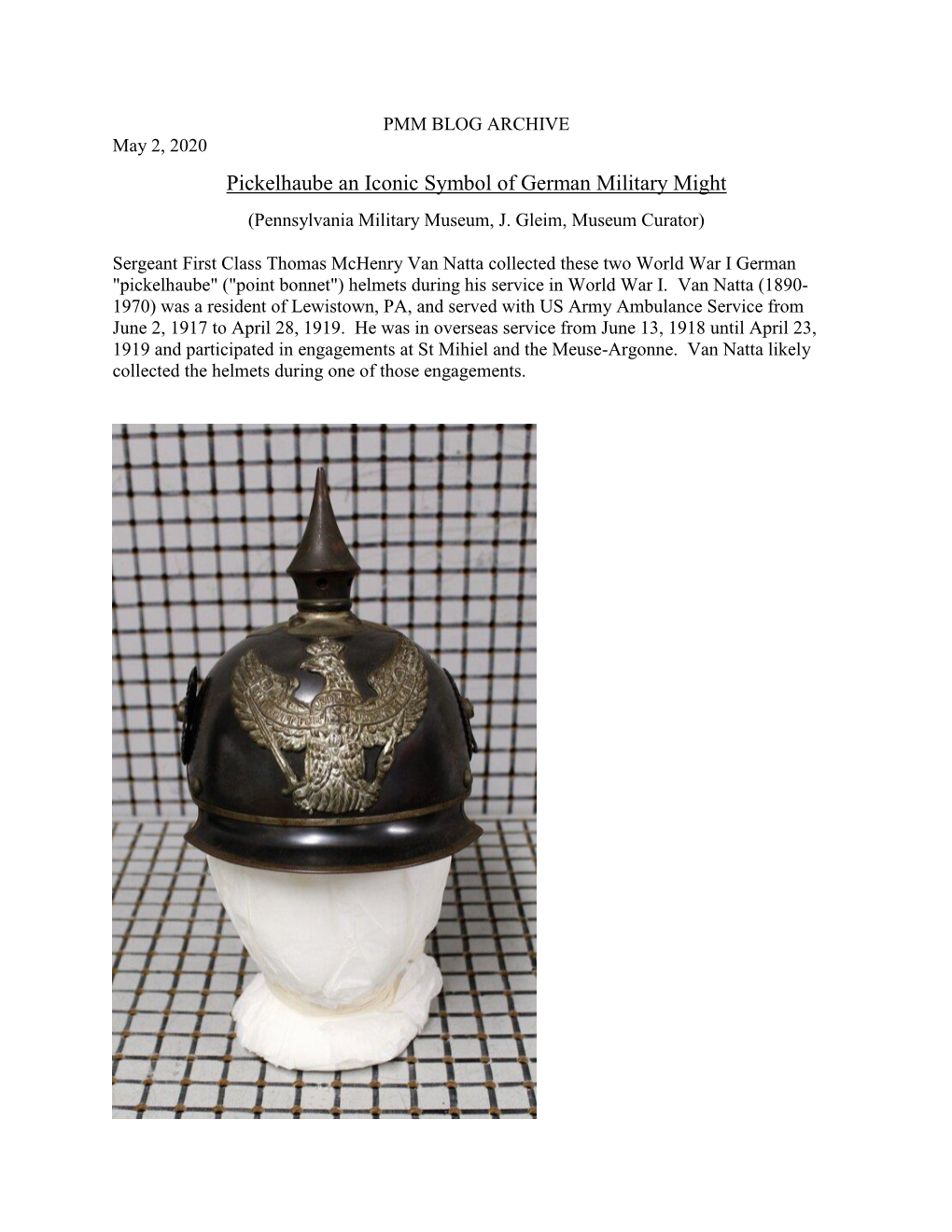 Pickelhaube an Iconic Symbol of German Military Might (Pennsylvania Military Museum, J