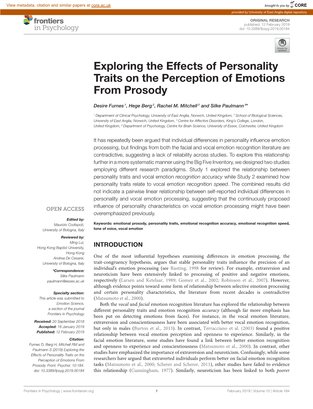 Exploring the Effects of Personality Traits on the Perception of Emotions from Prosody