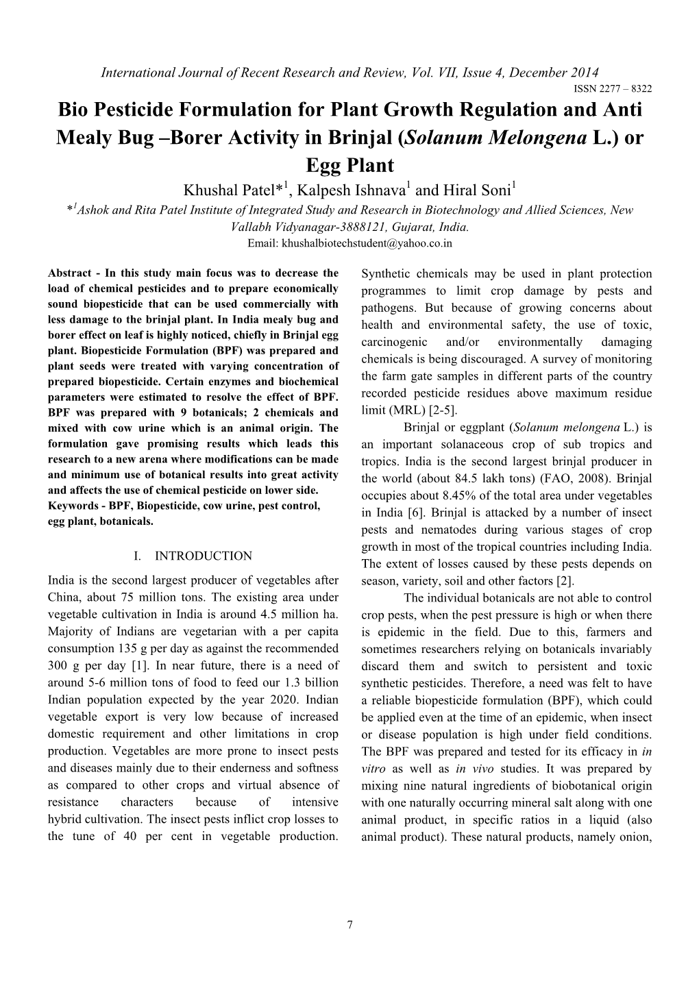 Bio Pesticide Formulation for Plant Growth Regulation and Anti