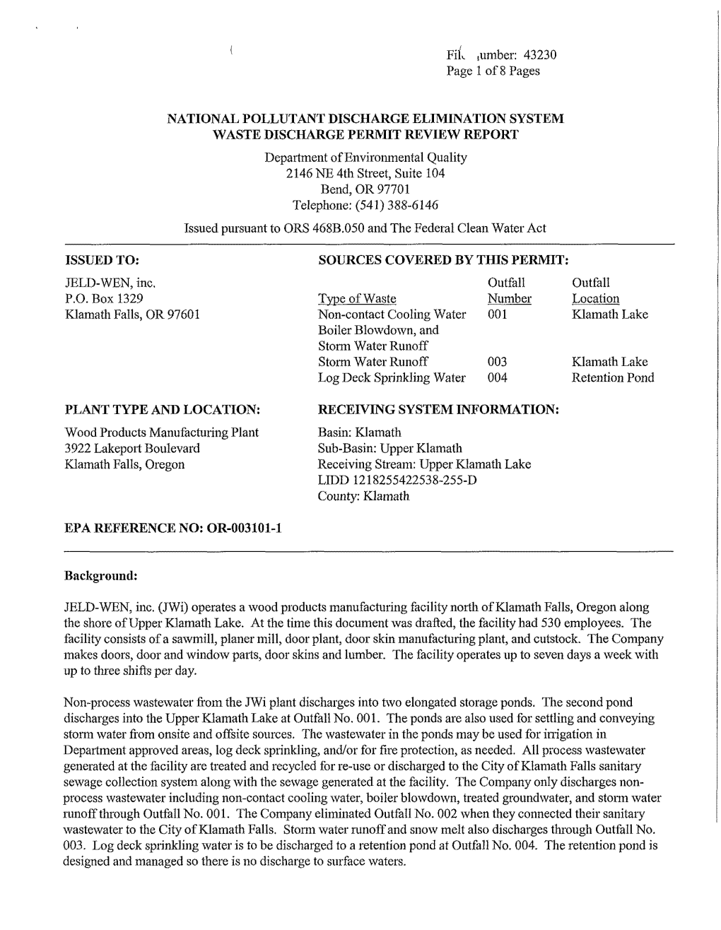 43230 Page 1 of 8 Pages NATIONAL POLLUTANT DISCHARGE