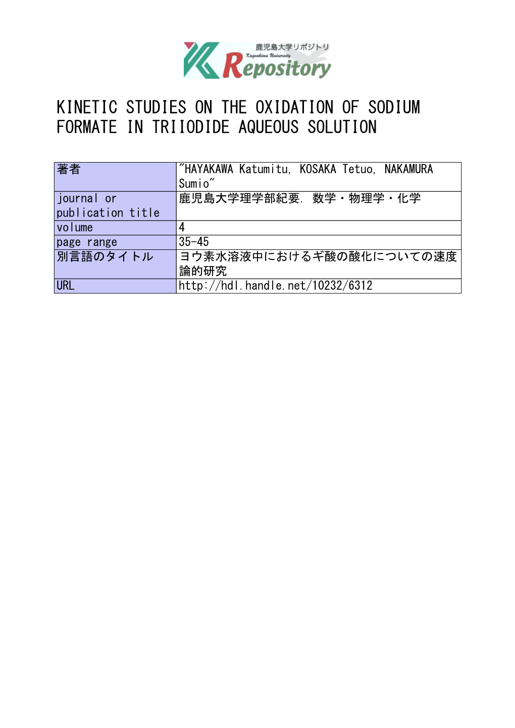 Kinetic Studies on the Oxidation of Sodium Formate in Triiodide Aqueous Solution