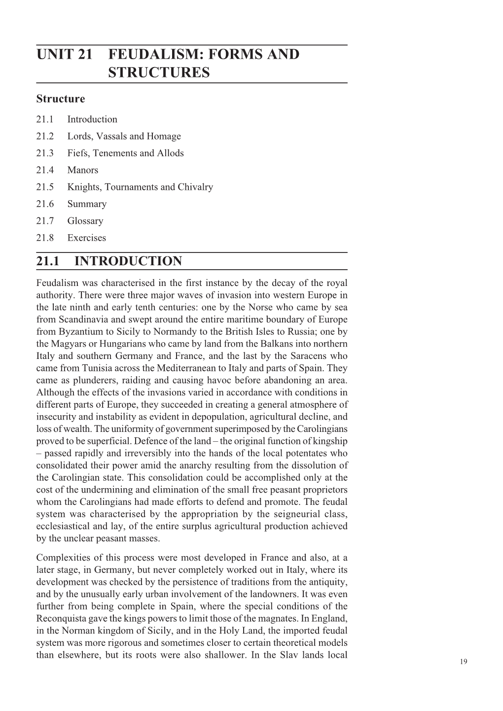 Unit 21 Feudalism: Forms and Structures