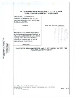 Plaintiffs' Memorandum of Law in Support of Motion for Preliminary Injunction