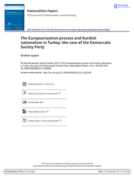 The Europeanization Process and Kurdish Nationalism in Turkey: the Case of the Democratic Society Party
