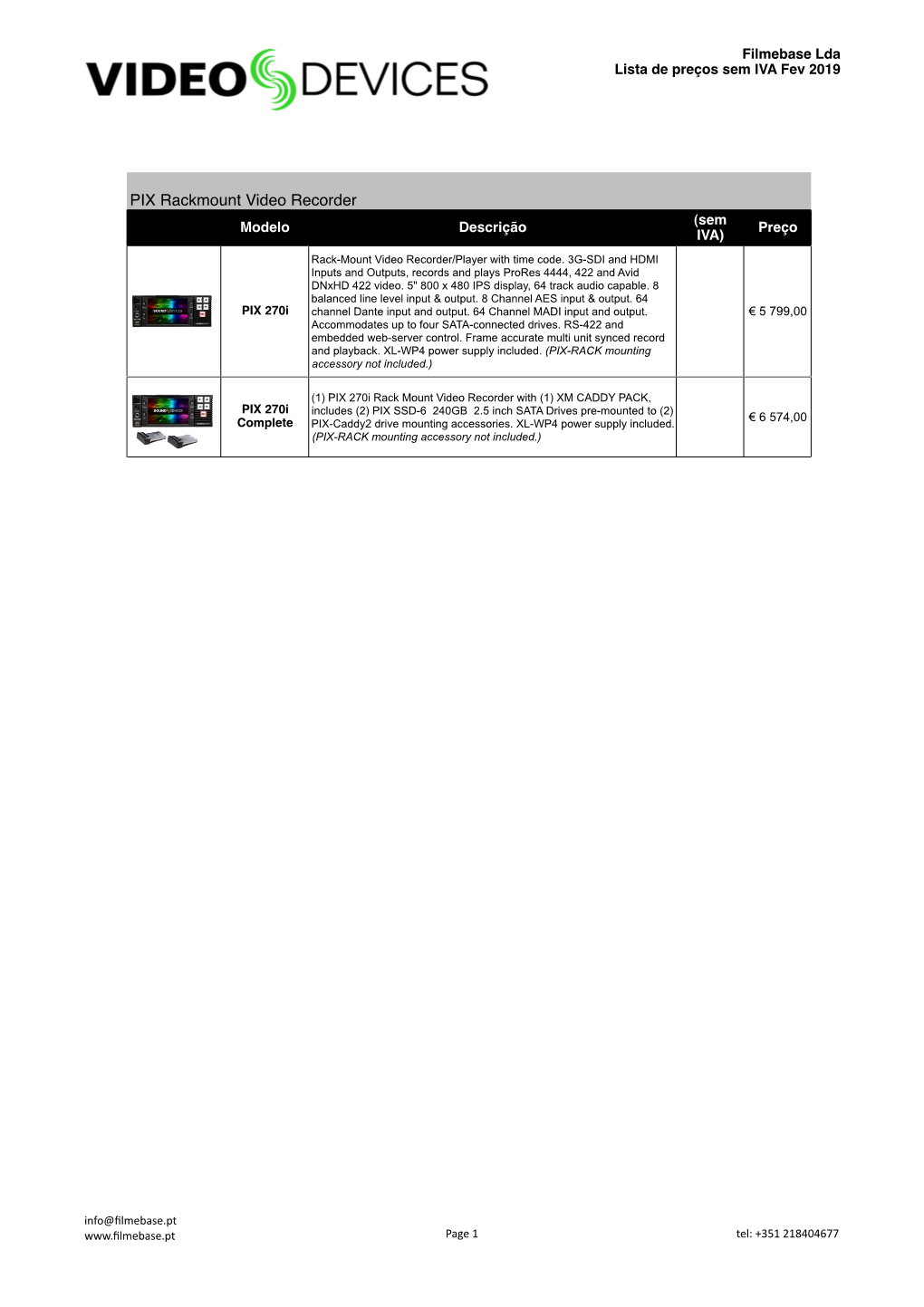 PIX Rackmount Video Recorder (Sem Modelo Descrição Preço IVA)