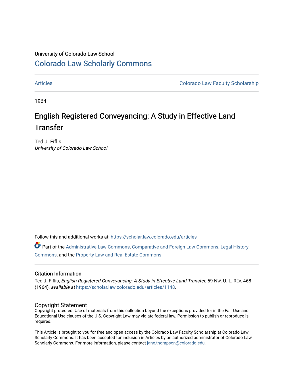 English Registered Conveyancing: a Study in Effective Land Transfer