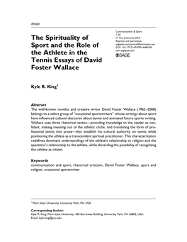 The Spirituality of Sport and the Role of the Athlete in the Tennis Essays of David Foster Wallace