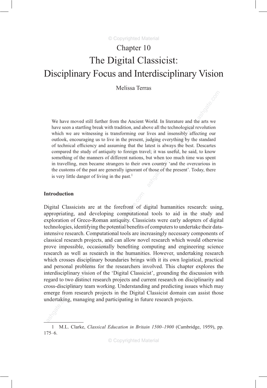 The Digital Classicist: Disciplinary Focus and Interdisciplinary Vision