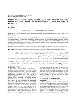 Lindelofia Stylosa (Boraginaceae), a New Record for the Flora of Iran, Based on Morphological and Molecular Evidence