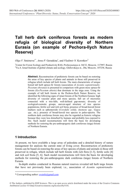 Tall Herb Dark Coniferous Forests As Modern Refugia of Biological Diversity of Northern Eurasia (On Example of Pechora-Ilych Nature Reserve)