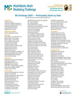 M3 Challenge 2020 — Participating Teams by State Schools Listed Twice Have Two Participating Teams
