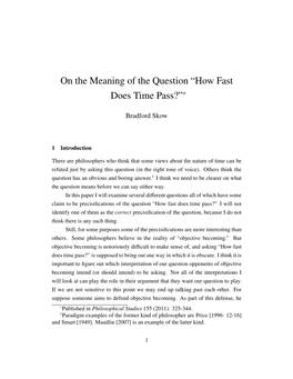 On the Meaning of the Question “How Fast Does Time Pass?”∗