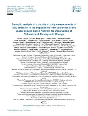 SO2 Emission in the Troposphere from Volcanoes of the Global Ground-Based Network for Observation of Volcanic and Atmospheric Change