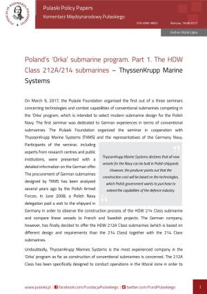 Poland's 'Orka' Submarine Program. Part 1. the HDW Class 212A/214