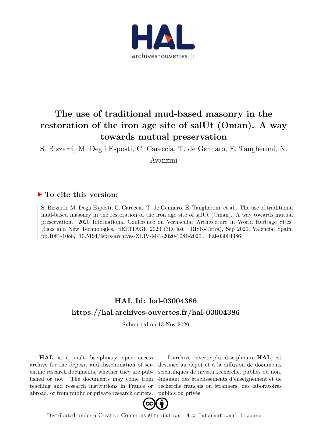 The Use of Traditional Mud-Based Masonry in the Restoration of the Iron Age Site of Salūt (Oman)