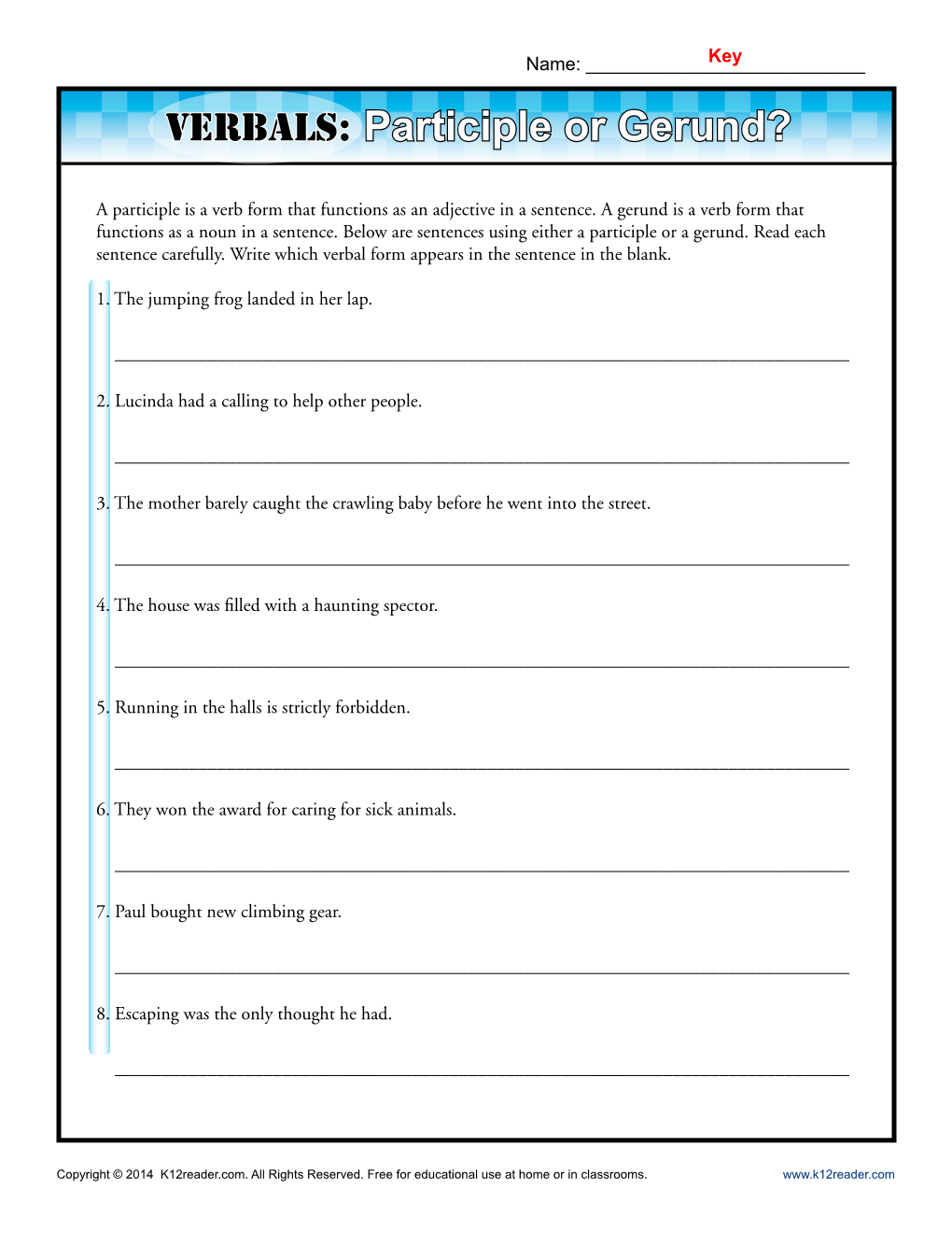 Verbals Gerund Infinitive Participle Examples