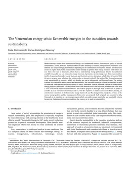 The Venezuelan Energy Crisis: Renewable Energies in the Transition Towardst Sustainability