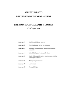 Annexures to Preliminary Memorandum Pre Monsoon Calamity Losses