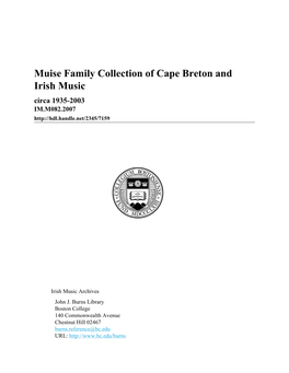 Muise Family Collection of Cape Breton and Irish Music Circa 1935-2003 IM.M082.2007