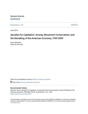 Apostles for Capitalism: Amway, Movement Conservatism, and the Remaking of the American Economy, 1959-2009